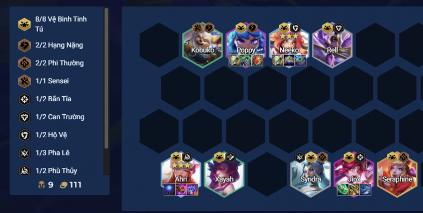 Đội hình Ahri Reroll kích hoạt Vệ Binh Tinh Tú