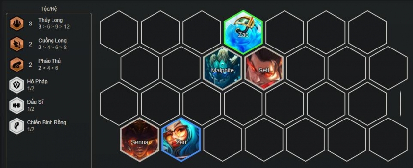 Đầu game đội hình Seraphine Graves Khởi đầu với tướng chống chịu giá rẻ như Malphite, Sett, Zac