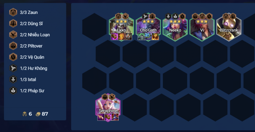 Giữa game đội hình Ekko Cho'Gath Reroll nâng sao Ekko và Cho'Gath giữa trận